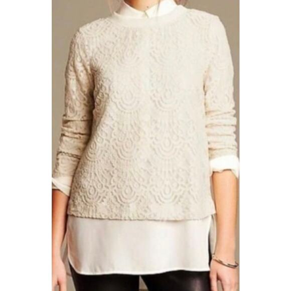 Banana Republic XS Petite NWT Black Scallop Lace Long Sleeve Sweats Blouse Top - Picture 3 of 11